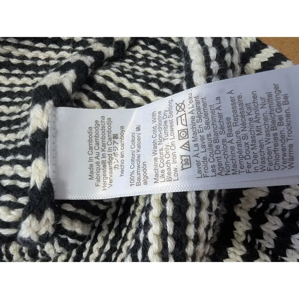 J.Crew Rollneck Stripe Cotton Sweater Oversized Fit Black Ivory Medium Preppy - Picture 9 of 11